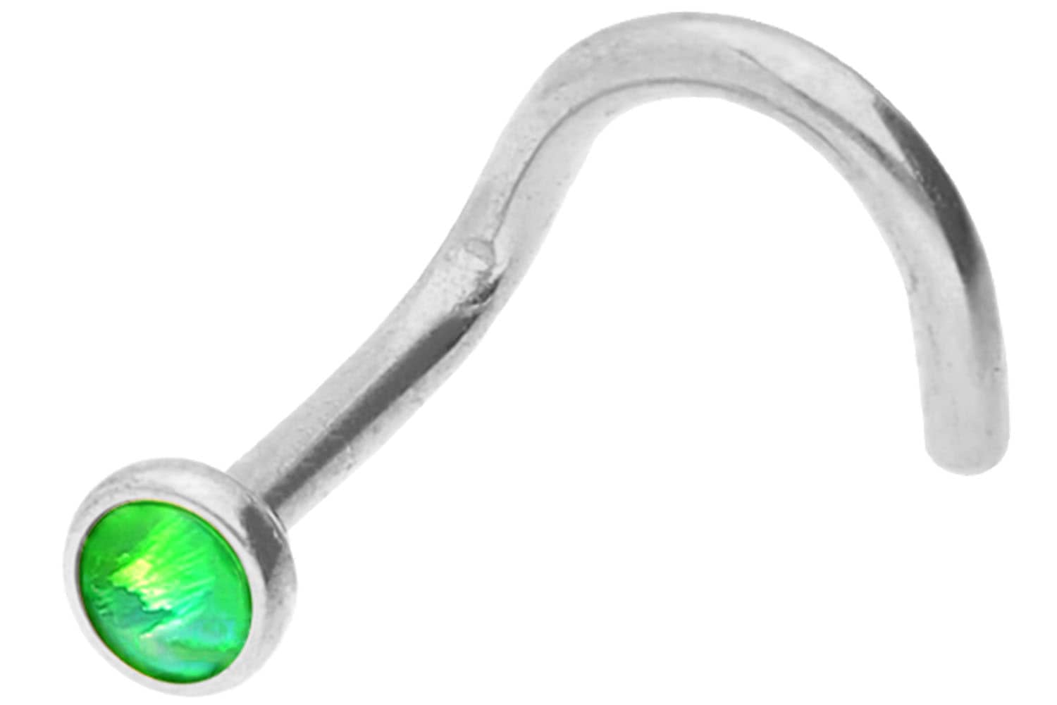 Chirurgenstahl Nasenstecker Nasenpiercing Spirale DISC + SYNTHETISCHER OPAL ++SALE++